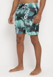 Czarno-Zielone Kąpielówki z Gumką w Pasie ze Sznurkiem w Ozdobny Print Elzubia. Czarne kąpielówki męskie Born2be, m, bez wzorów. Za 14.99 zł.