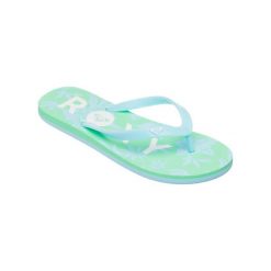 Klapki dla Kobiety TAHITI. Niebieskie klapki damskie Roxy, bez wzorów, z materiału, sportowe, bez obcasa, bez zapięcia. Za 89.99 zł.