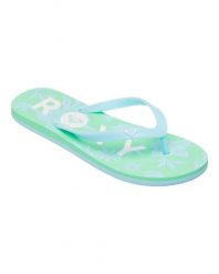 Klapki dla Kobiety TAHITI. Niebieskie klapki damskie Roxy, bez wzorów, z materiału, bez obcasa, bez zapięcia. Za 89.99 zł.