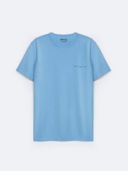 Koszulka męska z niewielkim nadrukiem na piersi niebieska Irter 401. Niebieskie t-shirty męskie BIG STAR, l, bez wzorów, z dzianiny, bez kołnierzyka, bez ramiączek. Za 99.99 zł.