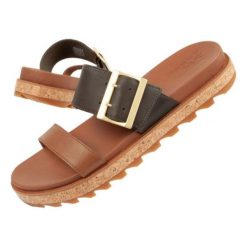 Klapki Sorel Roaming Slide NL4177-242 brązowe. Brązowe klapki damskie na lato, bez wzorów, z gumy, casualowe, bez obcasa, bez zapięcia. Za 190.98 zł.