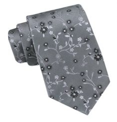 Modny Krawat Męski - Alties - Szary w Delikatne Kwiaty. Szare krawaty i muchy Alties, bez wzorów, z tkaniny, eleganckie. Za 49.00 zł.