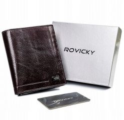Portfel skórzany Rovicky PC-102-BAR brązowy. Brązowe portfele męskie ROVICKY, z aplikacjami, ze skóry. Za 99.99 zł.