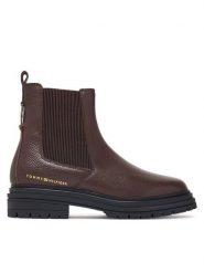 Tommy Hilfiger Sztyblety Th Emboss Grain Leather Chelsea FW0FW09559 Brązowy. Brązowe botki damskie Tommy Hilfiger, bez wzorów, ze skóry, bez obcasa, na płaskiej podeszwie, bez zapięcia. Za 749.99 zł.