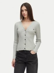 Calvin Klein Jeans Kardigan LV047G339G Szary jasny Slim Fit. Szare kardigany damskie Calvin Klein Jeans, xl, bez wzorów, z bawełny, bez kołnierzyka. Za 489.99 zł.