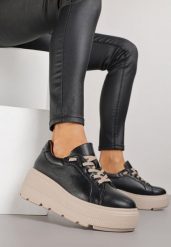 Czarne Półbuty ze Skóry Naturalnej na Platformie Esenia. Czarne półbuty damskie Renee, bez wzorów, ze skóry, eleganckie, bez obcasa, na platformie, bez zapięcia. Za 229.99 zł.