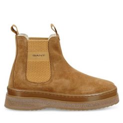 Sztyblety Gant. Brązowe botki damskie GANT, bez wzorów, bez obcasa, na płaskiej podeszwie, bez zapięcia. Za 579.99 zł.