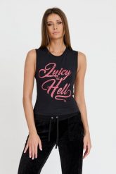 JUICY COUTURE Czarny top Juicy As Hell Tank. Czarne topy damskie Juicy Couture, s, bez wzorów, bez kołnierzyka, bez ramiączek. W wyprzedaży za 127.99 zł.