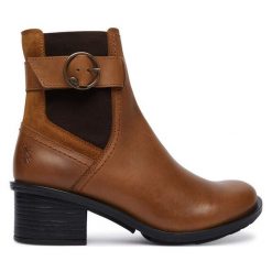 Botki Fly London. Brązowe botki damskie Fly London, bez wzorów, bez obcasa, na słupku, bez zapięcia. Za 769.99 zł.