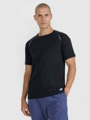 4F Koszulka do biegania w terenie szybkoschnąca męska - czarna XXL. Czarne t-shirty męskie 4F, l, bez wzorów, z materiału, bez kołnierzyka, bez ramiączek. Za 129.99 zł.