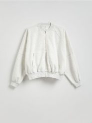Bawełniana bluza z suwakiem - jasnoszary. Szare bluzy damskie Reserved, l, bez wzorów, z bawełny, bez ramiączek, bez kaptura. W wyprzedaży za 69.99 zł.