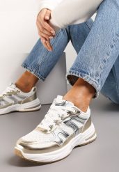 Złote Buty Sportowe Ozdobione Siateczką i Metalicznymi Wstawkami Lawinle. Żółte obuwie sportowe damskie Renee, bez wzorów, bez zapięcia. Za 109.99 zł.
