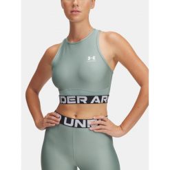 Top treningowy damski Under Armour Heat Gear Rib Tank. Zielone topy damskie Under Armour, xl, bez wzorów, bez kołnierzyka, bez ramiączek. Za 79.99 zł.