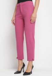 Fuksjowe Eleganckie Spodnie Regular z Nogawkami 7/8 i Kieszeniami Getida. Czerwone spodnie materiałowe damskie Born2be, bez wzorów, z jeansu, biznesowe. Za 44.99 zł.