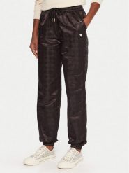 Guess Spodnie dresowe V5YB14 WHFU0 Czarny Regular Fit. Czarne spodnie dresowe damskie Guess, z aplikacjami, z dresówki. Za 349.99 zł.
