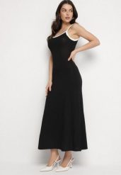 Czarna Wiskozowa Sukienka na Ramiączkach w Paski Zalitene. Czarne sukienki damskie Born2be, na co dzień, uniwersalny, bez wzorów, z jeansu, eleganckie, bez kołnierzyka, bez ramiączek, midi, proste. Za 109.99 zł.