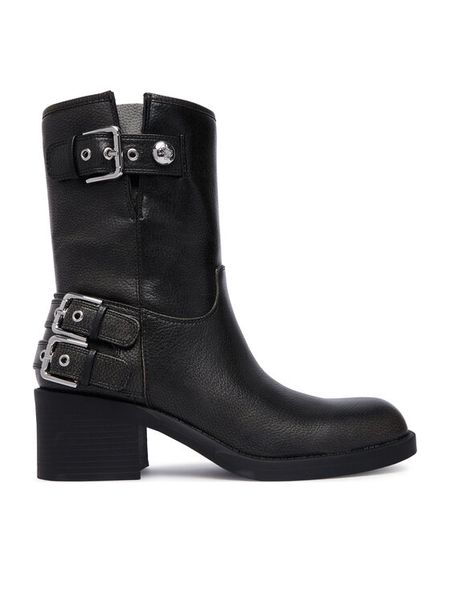 Guess Botki FLTM2W ELE10 Czarny. Czarne botki damskie Guess, z aplikacjami, ze skóry, bez obcasa, na słupku, bez zapięcia. Za 764.99 zł.