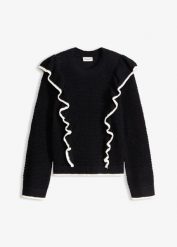 Sweter z cienkiej dzianiny z mieszanki bawełny. Czarne swetry nierozpinane damskie bonprix, bez wzorów, z bawełny, bez kołnierzyka, bez ramiączek. Za 129.99 zł.