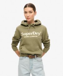 Bluza z kapturem Venue w metalicznym wykończeniem. Zielone bluzy damskie Superdry, bez wzorów, z bawełny, eleganckie, bez ramiączek, z kapturem. Za 334.95 zł.