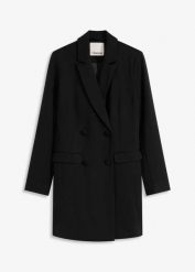 Długi żakiet z tkaniny punto. Czarne marynarki i żakiety damskie bonprix, bez wzorów, z tkaniny, eleganckie, bez kołnierzyka, bez ramiączek. Za 249.99 zł.