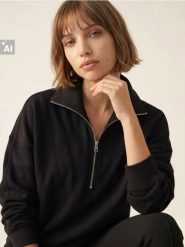 Bluza half-zip z bawełną - czarny. Czarne bluzy damskie Sinsay, l, bez wzorów, z bawełny, sportowe, bez ramiączek, bez kaptura. Za 49.99 zł.