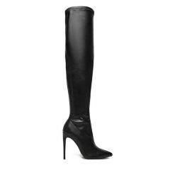 Kozaki DeeZee. Czarne kozaki damskie DeeZee, bez wzorów, bez obcasa, na szpilce, bez zapięcia. Za 249.99 zł.