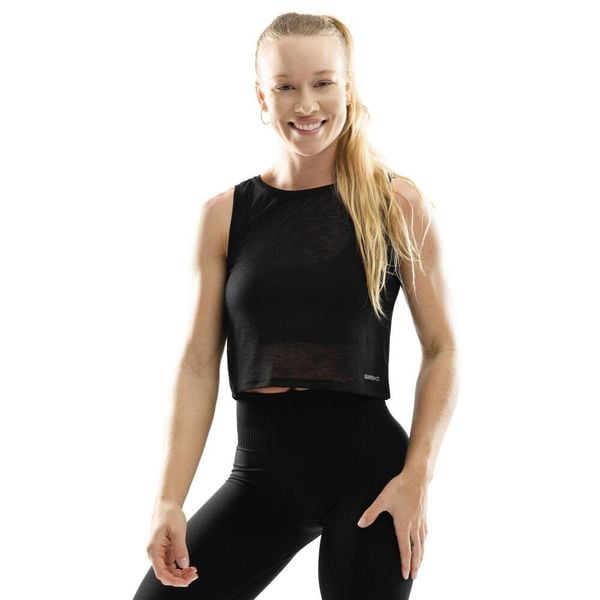 Damska treningowa koszulka crop top bez rękawów Fitness Siroko Beat. Czarne topy damskie SIROKO, xs, bez wzorów, z materiału, sportowe, bez kołnierzyka, bez ramiączek. W wyprzedaży za 84.00 zł.