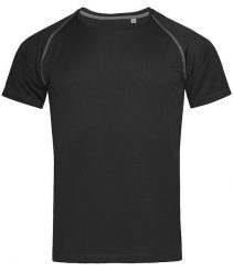 Koszulka T-shirt, Czarna, Sportowa, ACTIVE-DRY Poliester, Raglanowe Rękawy. Czarne koszulki sportowe męskie Stedman, l, bez wzorów, z materiału, bez ramiączek, na fitness i siłownię. Za 55.00 zł.