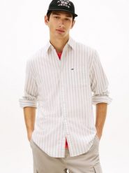 Tommy Jeans koszula casual Mężczyźni Regular Fit Bawełna szary, S. Szare koszule męskie Tommy Jeans, m, bez wzorów, z bawełny, casualowe, bez kołnierzyka, bez ramiączek. Za 229.95 zł.