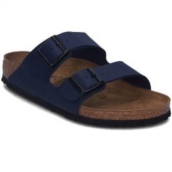 Klapki męskie Birkenstock Arizona. Niebieskie klapki męskie Birkenstock, bez wzorów, z materiału, bez zapięcia. Za 507.00 zł.