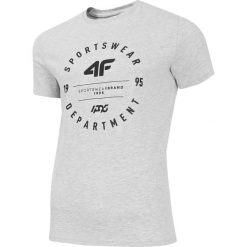 T-shirt męski TSM249 - chłodny jasny szary melanż. Szare t-shirty męskie 4F, m, bez wzorów, z materiału, bez kołnierzyka, bez ramiączek. W wyprzedaży za 39.99 zł.