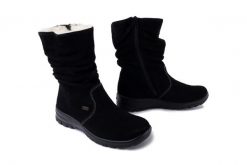 RIEKER TEX Z7171-01 black, kozaki damskie. Czarne kozaki damskie Rieker, na zimę, bez wzorów, z wełny, bez obcasa, bez zapięcia. Za 389.90 zł.