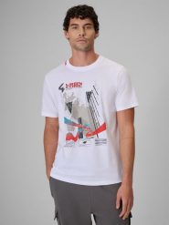 4F T-shirt regular z nadrukiem męski - biały XL. Białe t-shirty męskie 4F, m, bez wzorów, z bawełny, bez kołnierzyka, bez ramiączek. Za 79.99 zł.
