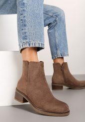 Brązowe Klasyczne Botki z Ociepleniem Rearielis. Brązowe botki damskie Born2be, bez wzorów, z jeansu, eleganckie, bez obcasa, na obcasie, bez zapięcia. Za 129.99 zł.