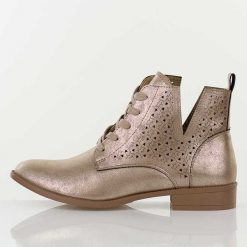 Złote ażurowe botki damskie Jezzi Mam65-112. Żółte botki damskie Jezzi, na jesień, w ażurowe wzory, z jeansu, boho, bez obcasa, na obcasie, bez zapięcia. Za 249.00 zł.