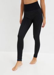 Legginsy ocieplane z miękką spodnią stroną i deseniem w pepitkę. Czarne legginsy damskie bonprix, bez wzorów. Za 54.99 zł.