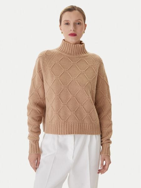 Elisabetta Franchi Sweter MK-55T-57E2 Brązowy Regular Fit. Brązowe swetry nierozpinane damskie Elisabetta Franchi, bez wzorów, z wełny, bez kołnierzyka, bez ramiączek. Za 1,600.64 zł.