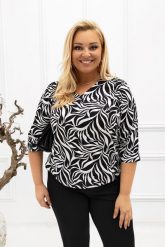 Biała bluzka Amber we wzór czarnej żyrafy PLUS SIZE XXL. Białe bluzki damskie Nasi partnerzy, plus size, bez wzorów, z jeansu, biznesowe, bez kołnierzyka, plus size, bez ramiączek. Za 199.90 zł.