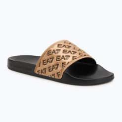Klapki EA7 Emporio Armani Water Sports All Over. Czarne klapki damskie EA7 Emporio Armani, bez wzorów, z materiału, bez zapięcia. Za 149.99 zł.