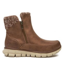 Botki Skechers. Brązowe botki damskie Skechers, bez wzorów, bez obcasa, na płaskiej podeszwie, bez zapięcia. Za 289.99 zł.