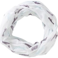 Szal koło z nadrukiem w pióra bonprix biel wełny - jagodowy - matowy lila - topaz. Białe szaliki damskie bonprix, z aplikacjami, z wełny. Za 34.99 zł.