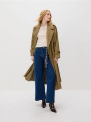 Jeansy wide leg z bandaną - granatowy. Niebieskie jeansy damskie Reserved, bez wzorów, z bawełny. Za 159.99 zł.