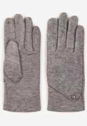 Szare Dzianinowe Rękawiczki Eleganckie z Ozdobnym Guzikiem Senindra. Szare rękawiczki damskie Renee, bez wzorów, z dzianiny. Za 24.99 zł.