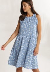 Niebieska Sukienka Nauticiane. Niebieskie sukienki damskie Renee, na imprezę, l, bez wzorów, bez kołnierzyka, bez ramiączek, mini, rozkloszowane. Za 59.99 zł.
