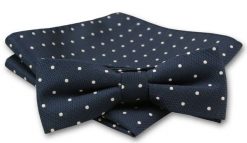 Elegancka Mucha Męska - Alties - Granat w Biały Groszek. Niebieskie krawaty i muchy Alties, bez wzorów, eleganckie. Za 54.00 zł.