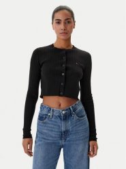 Tommy Jeans Kardigan DW0DW22023 Czarny Slim Fit. Czarne kardigany damskie Tommy Jeans, xs, bez wzorów, z jeansu, bez kołnierzyka. Za 369.99 zł.