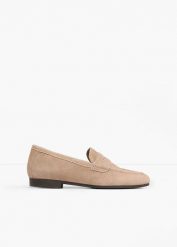 Skórzane loafersy. Brązowe balerinki damskie bonprix, bez wzorów, ze skóry, bez obcasa, bez zapięcia. Za 179.99 zł.