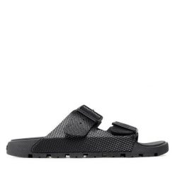 Klapki BOSS. Czarne klapki damskie Boss, bez wzorów, bez obcasa, bez zapięcia. Za 309.99 zł.
