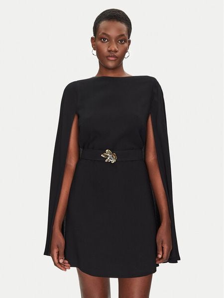 Simona Corsellini Sukienka koktajlowa P25CPAB05501 Czarny Loose Fit. Czarne sukienki damskie SIMONA CORSELLINI, bez wzorów, z wiskozy, wizytowe, bez kołnierzyka, bez ramiączek. Za 869.99 zł.