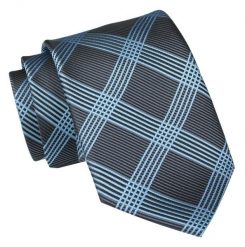 Męski Krawat Angelo di Monti - Duża Kratka. Niebieskie krawaty i muchy Angelo di Monti, bez wzorów, z tkaniny, eleganckie. Za 45.00 zł.